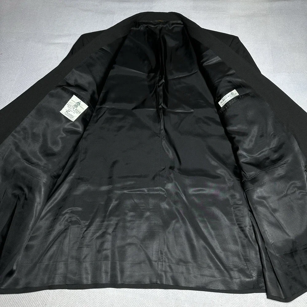 Vintage Austin Reed Blazer Mens 46L‎ Gold Button Double Breasted Black Wool